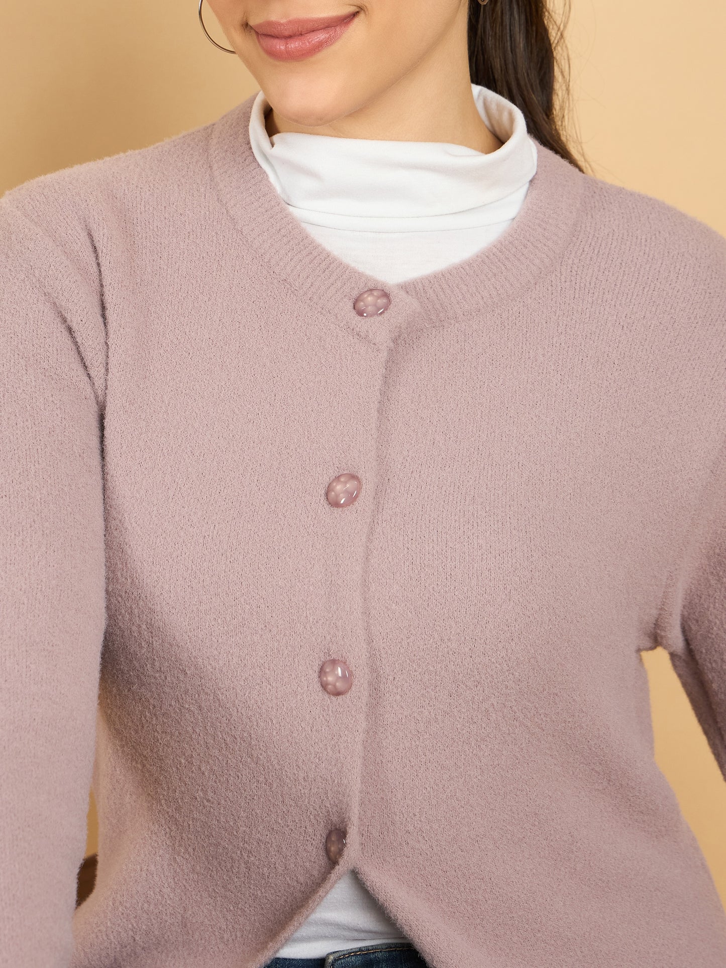 Pink long woolen cardigan