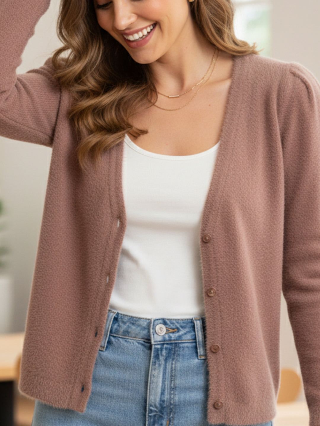 Women's long Cardigans Hair Wool Winter Wear peach