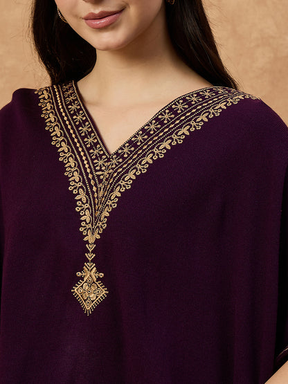 Clapton Women’s Wool Kaftan Kurti –  Purple, Golden Embroidery -6201