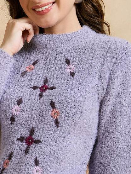 Women Self Design Round Neck Sweater Move