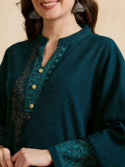 Clapton Embroidered Straight Kurta Pant With Dupatta Set Green