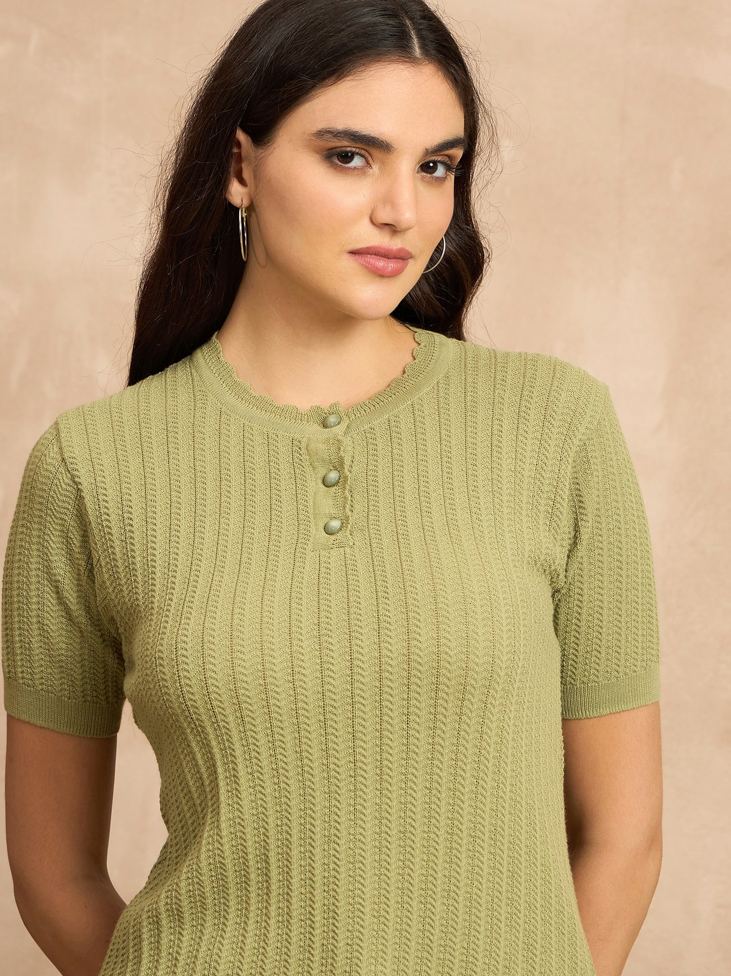 Clapton Women Knitted  Round Neck  T-shirt PARROT-3105