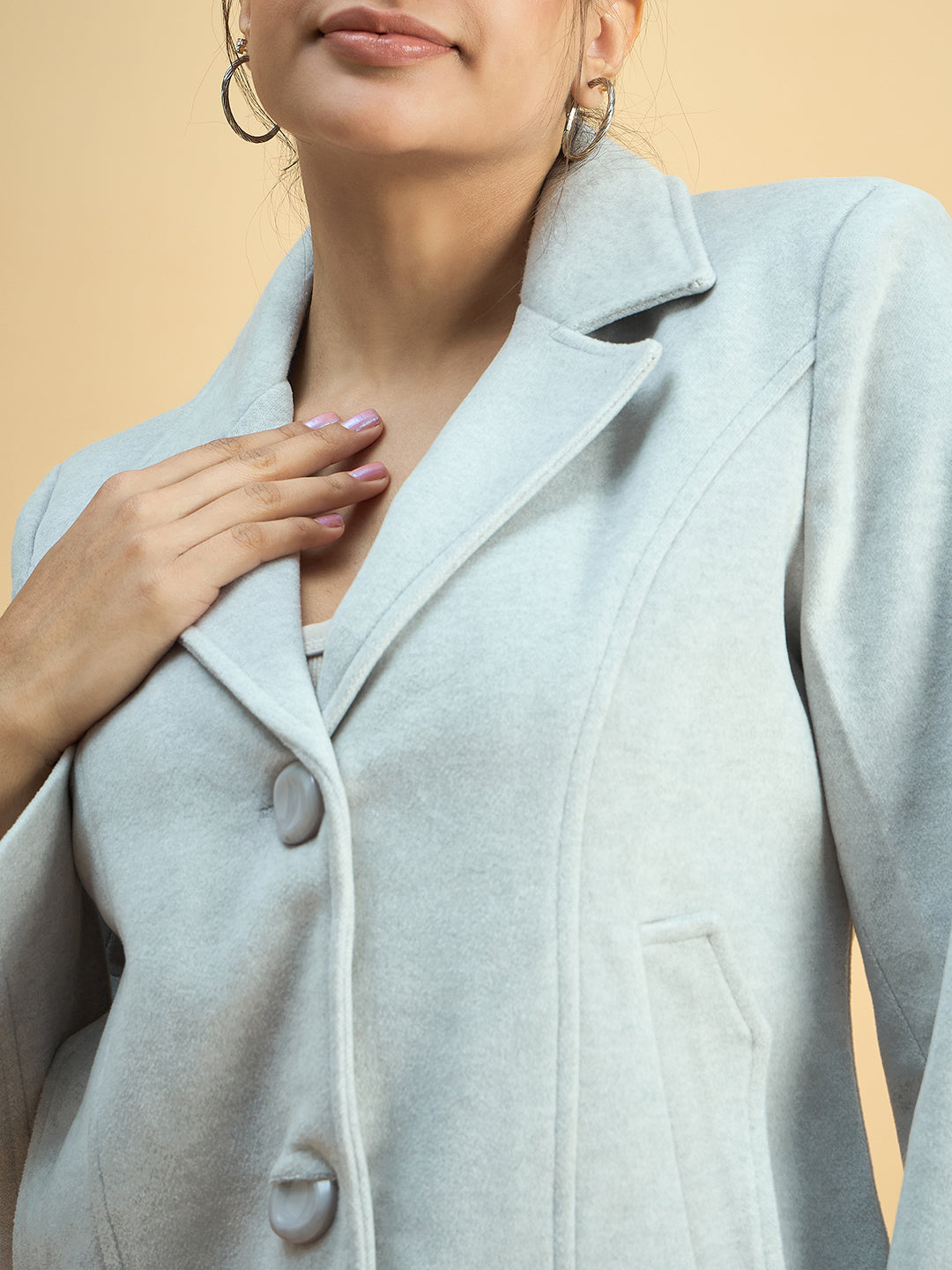 Single Breasted Woollen Blazer Regular Fit Formal Grey