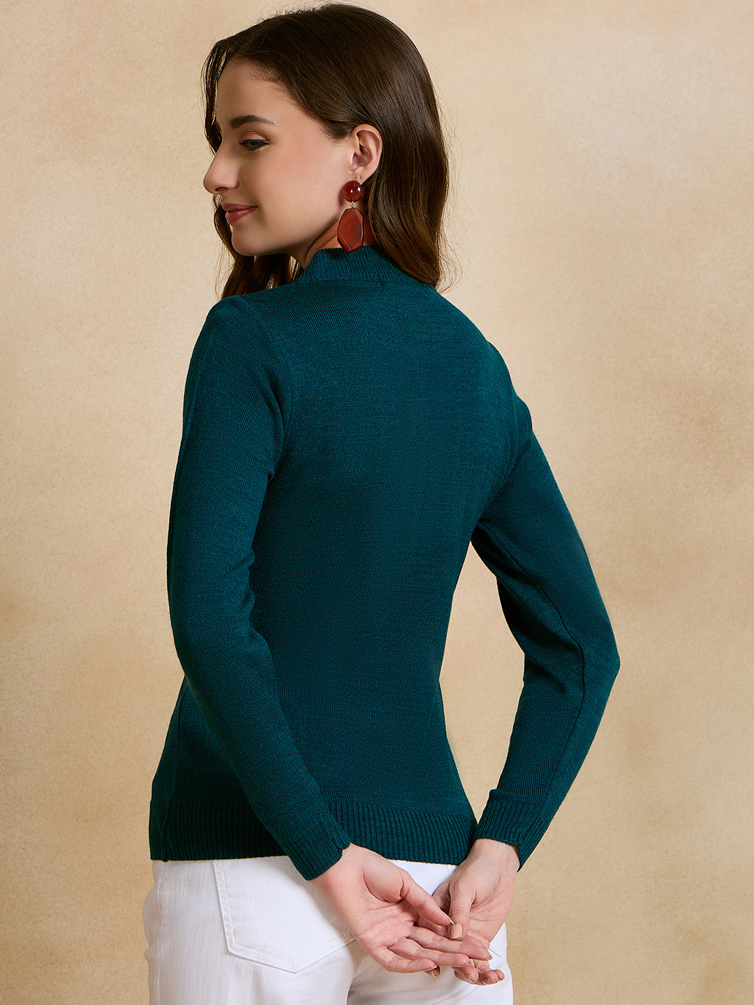 Floral Embroidered Array work Pullover Sweater for women Mint Green