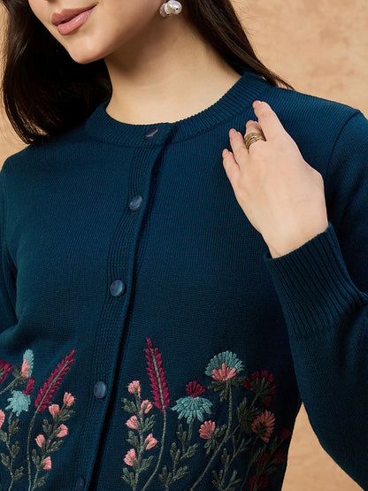 Clapton Women’s Peacock Knitted Floral Embroidered Cardigan 6110