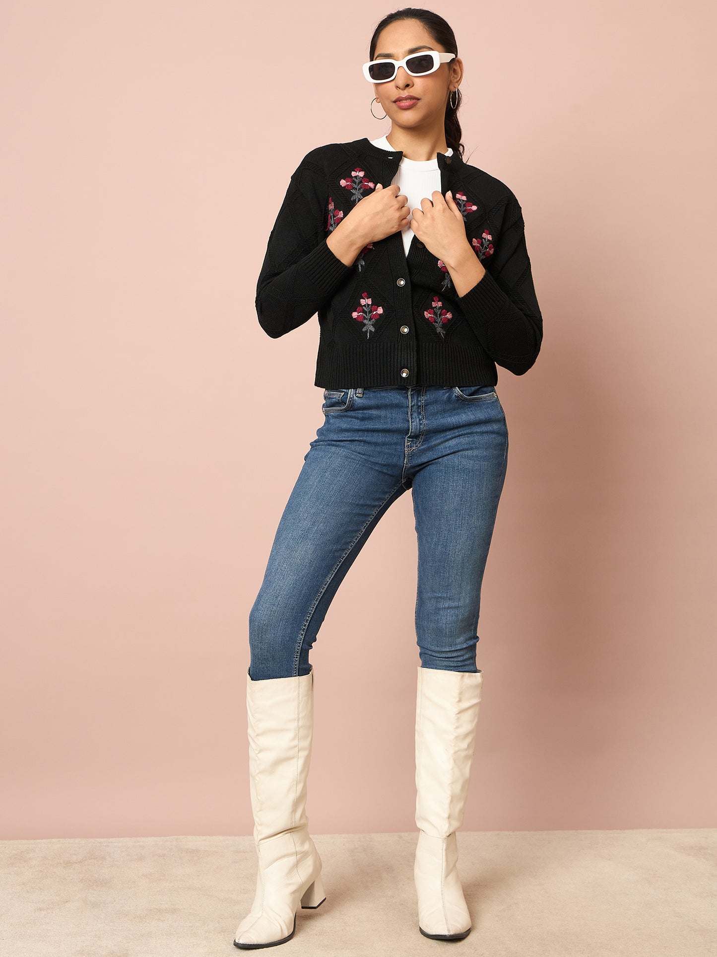 Knitted Floral Embroidered Cardigan | Clapton