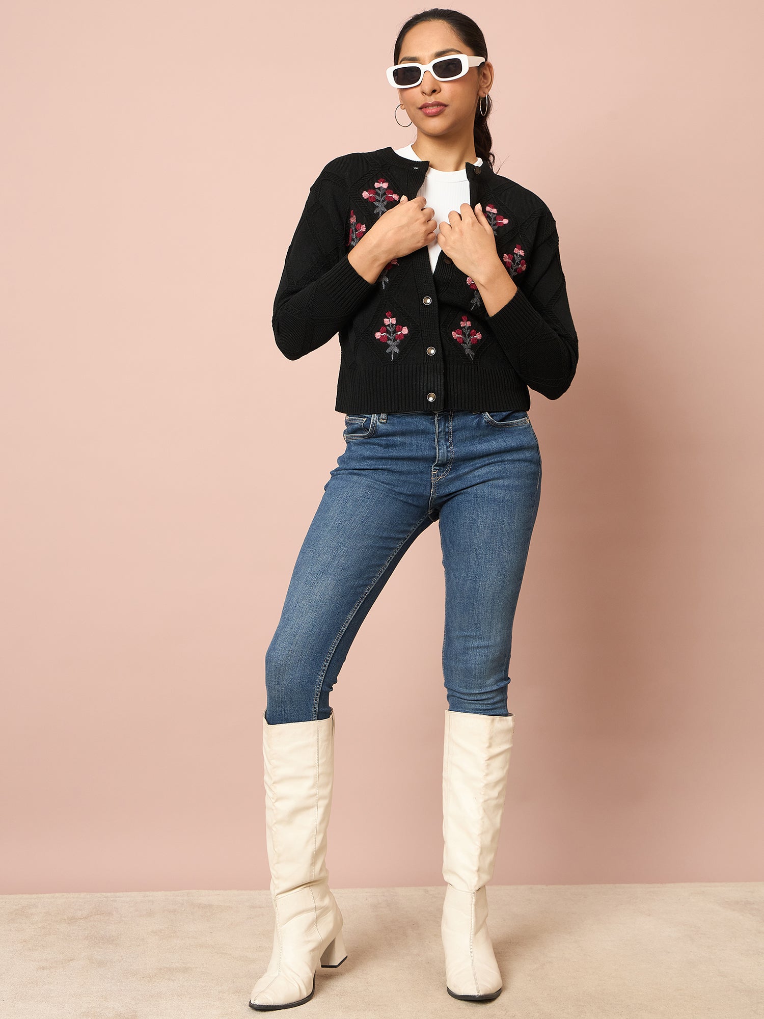 Knitted Floral Embroidered Cardigan | Clapton