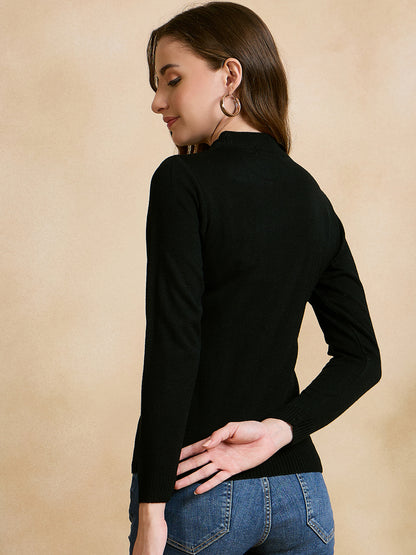 Floral Embroidered Array work Pullover Sweater for women Black