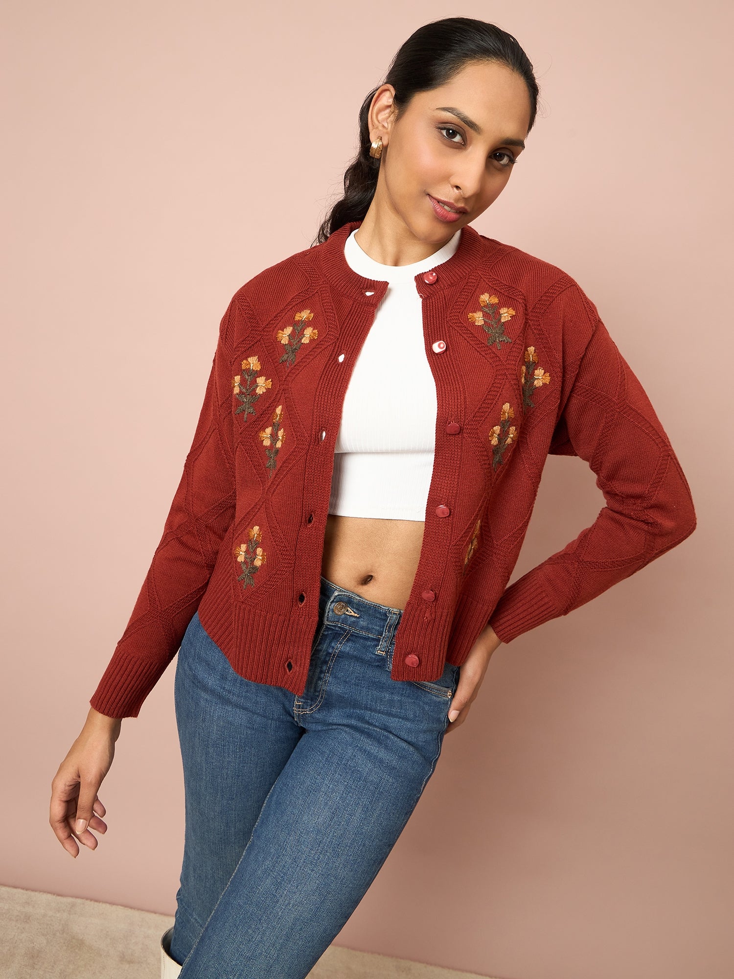 Knitted Floral Embroidered Cardigan | Clapton