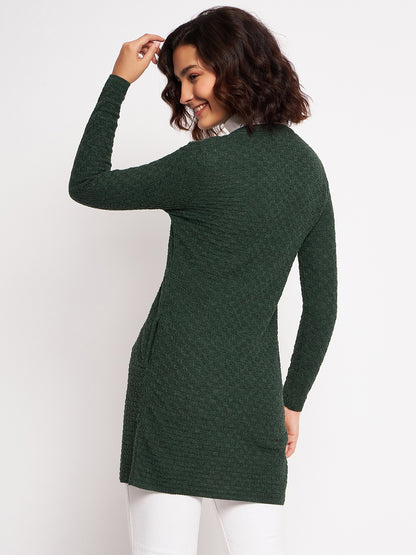 Wool Blend Round Neck Green Long Shrug