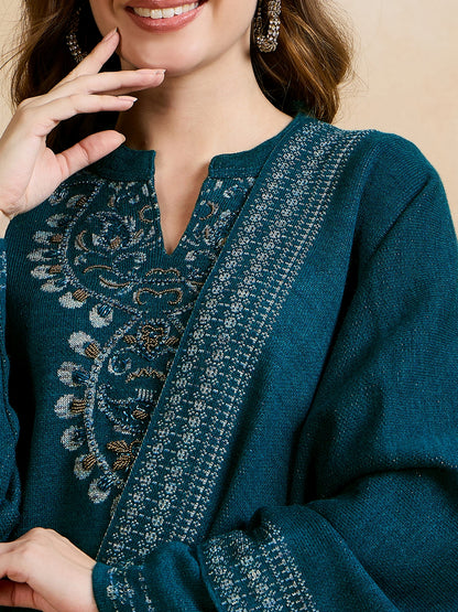 Clapton Embroidered Straight Kurta Pant With Dupatta Set Green