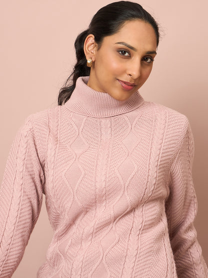 Clapton Cable Knitted  Wool Winter Wear Women’S Long Cardigan Pink