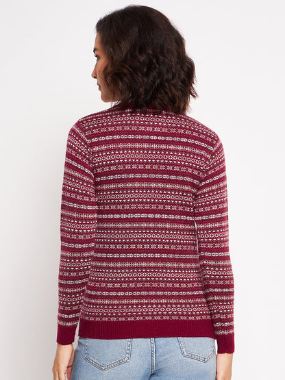 Wool Blend Round Neck Maroon Top