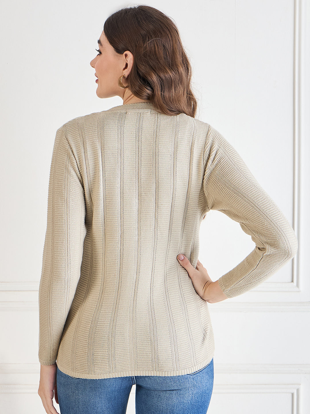 Wool Blend Round Neck cardigan beige