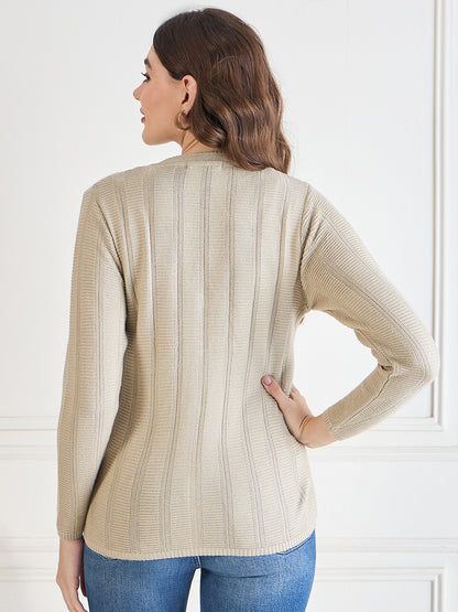 Wool Blend Round Neck cardigan beige