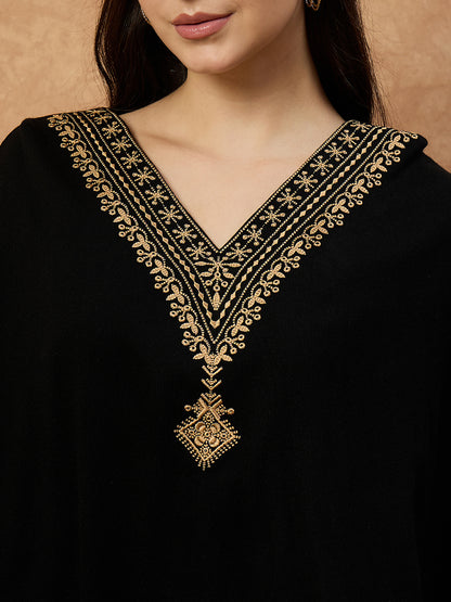 Clapton Women’s Wool Kaftan Kurti –  Black, Golden Embroidery -6201