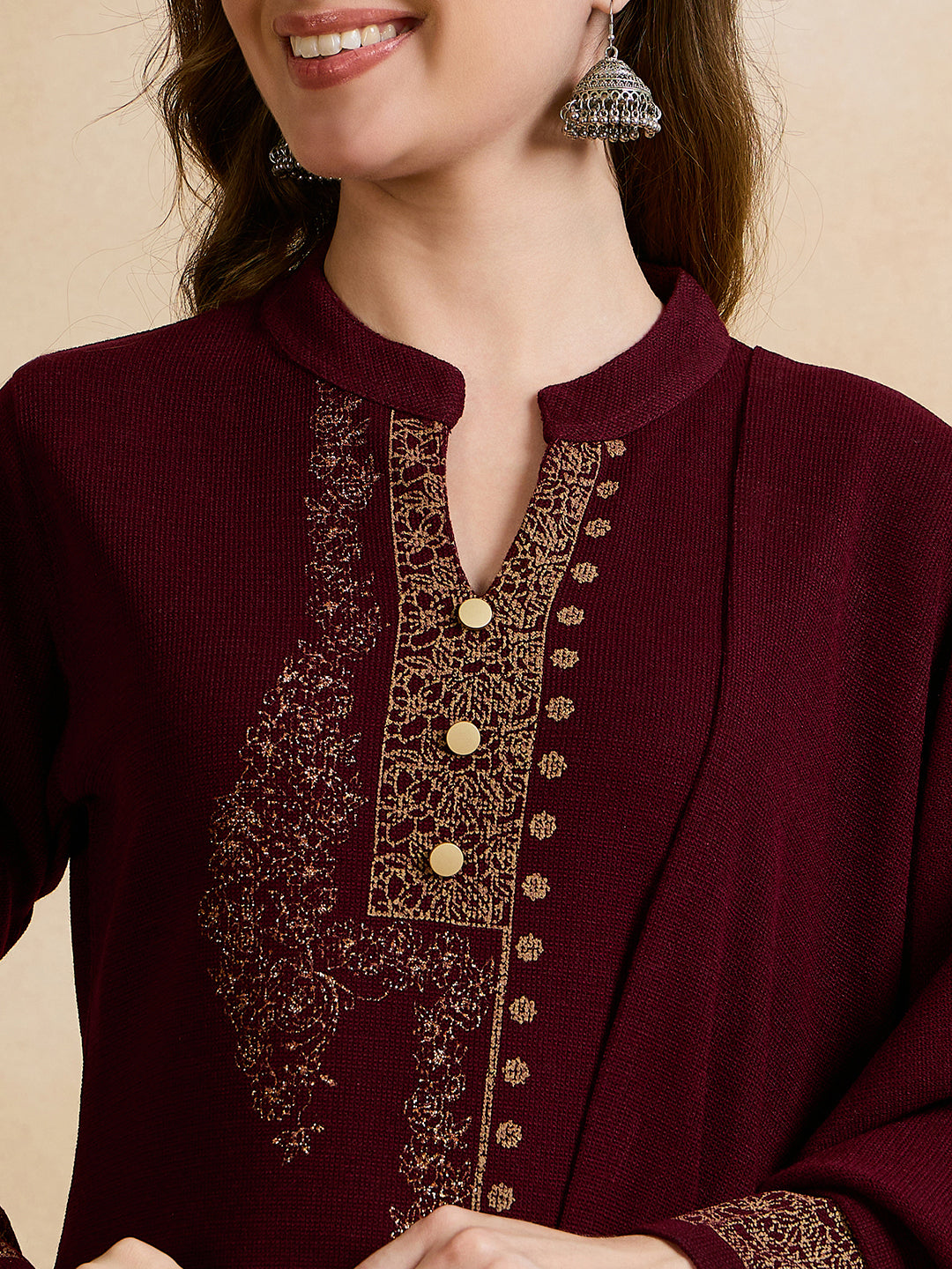 Clapton Embroidered Straight Kurta Pant With Dupatta Set Maroon