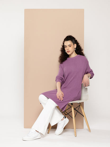 Women Knitted Long Tunic ,Button Down ,Winter Wear Women Color  Purple