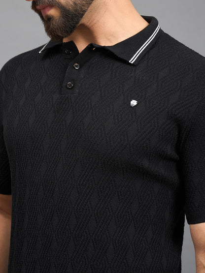 CLAPTON Men Knitted Polo Collar T-shirt Black