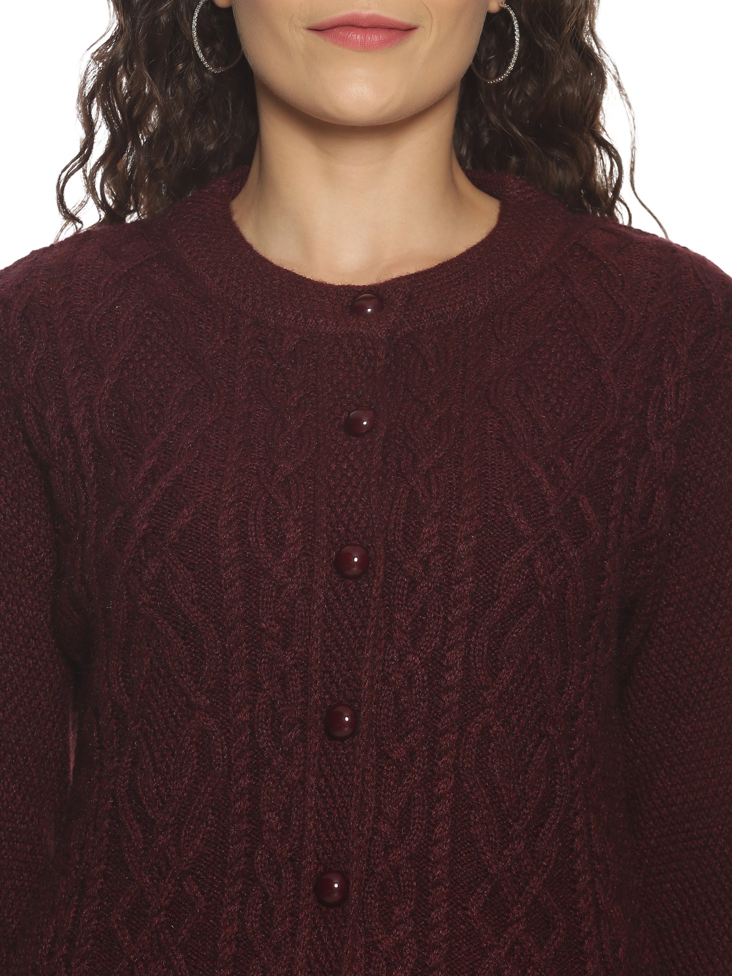 Wool Blend Round Neck Light Cream cardigan