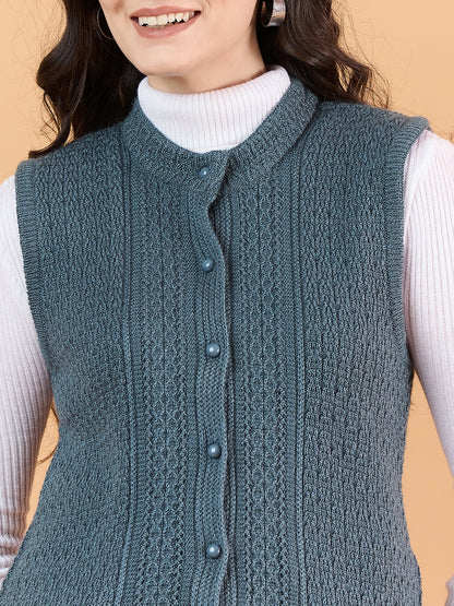 Steel Grey Clapton Women's Round Neck Sleeveless Sweater