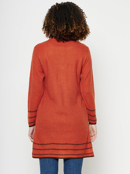 Wool Blend Round Neck Rust Long Shrug