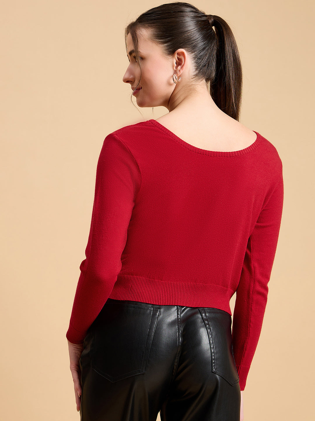 Wool Blend  Full Sleeve Designer Red Blouse