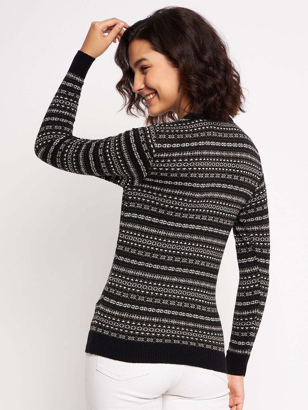 Wool Blend Round Neck Black Top
