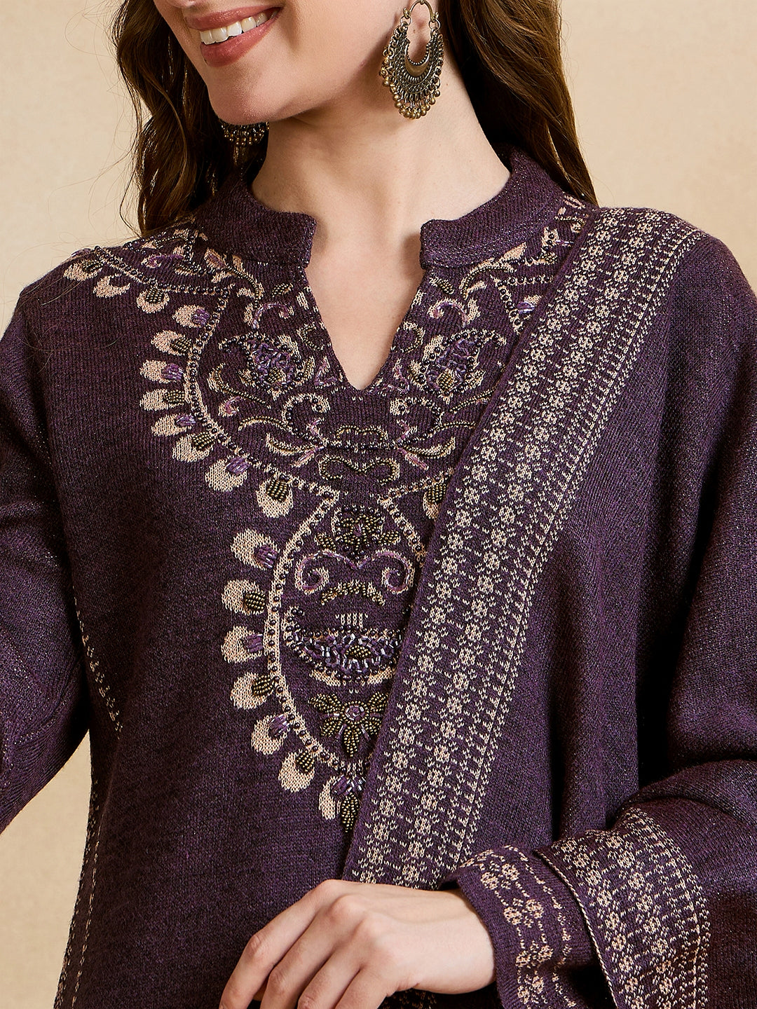 Clapton Embroidered Straight Kurta Pant With Dupatta Set Purple