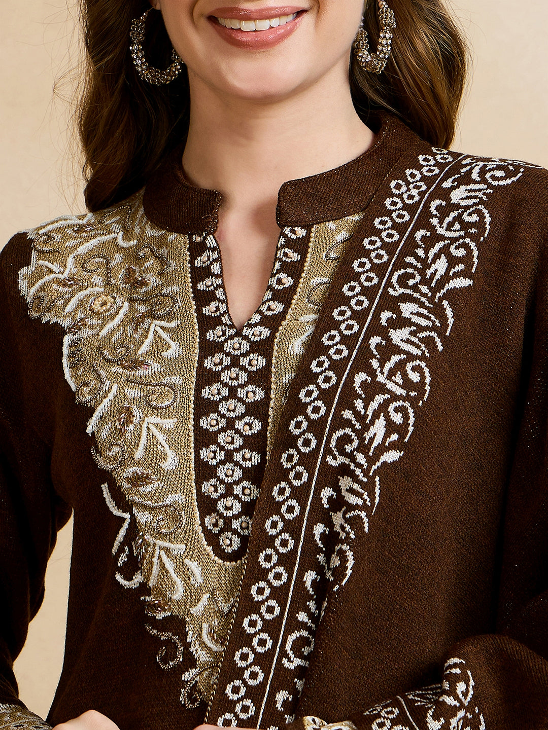 Clapton Embroidered Straight Kurta Pant With Dupatta Set Brown