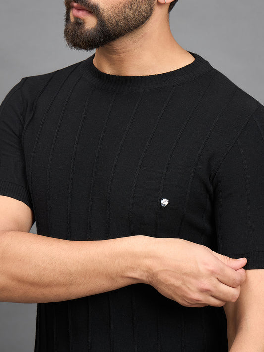 CLAPTON Men Knitted Round Neck T-shirt  Black