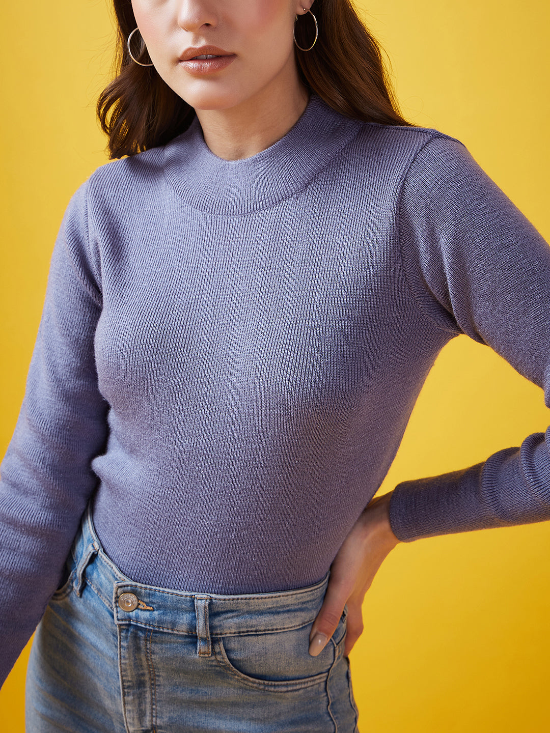 Wool Blend Crew Neck Full Sleeve Sky Top