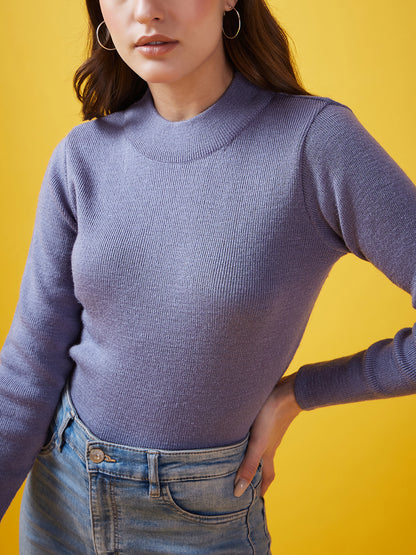 Wool Blend Crew Neck Full Sleeve Sky Top