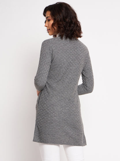 Wool Blend Round Neck Grey Long Shrug