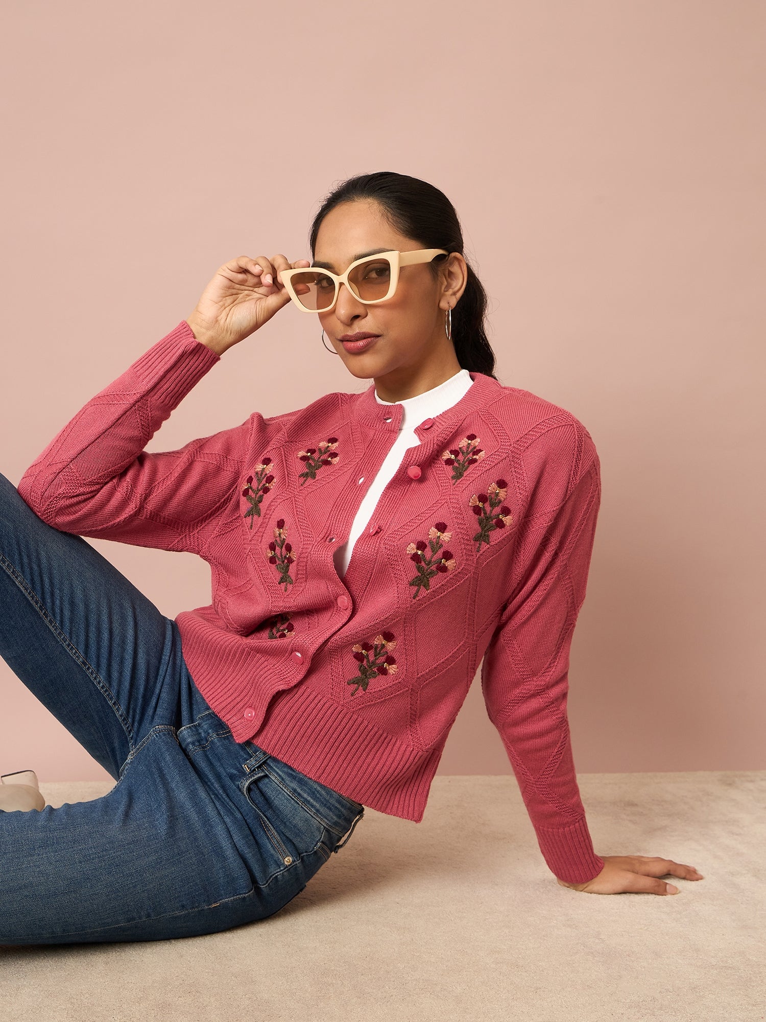 Knitted Floral Embroidered Cardigan | Clapton