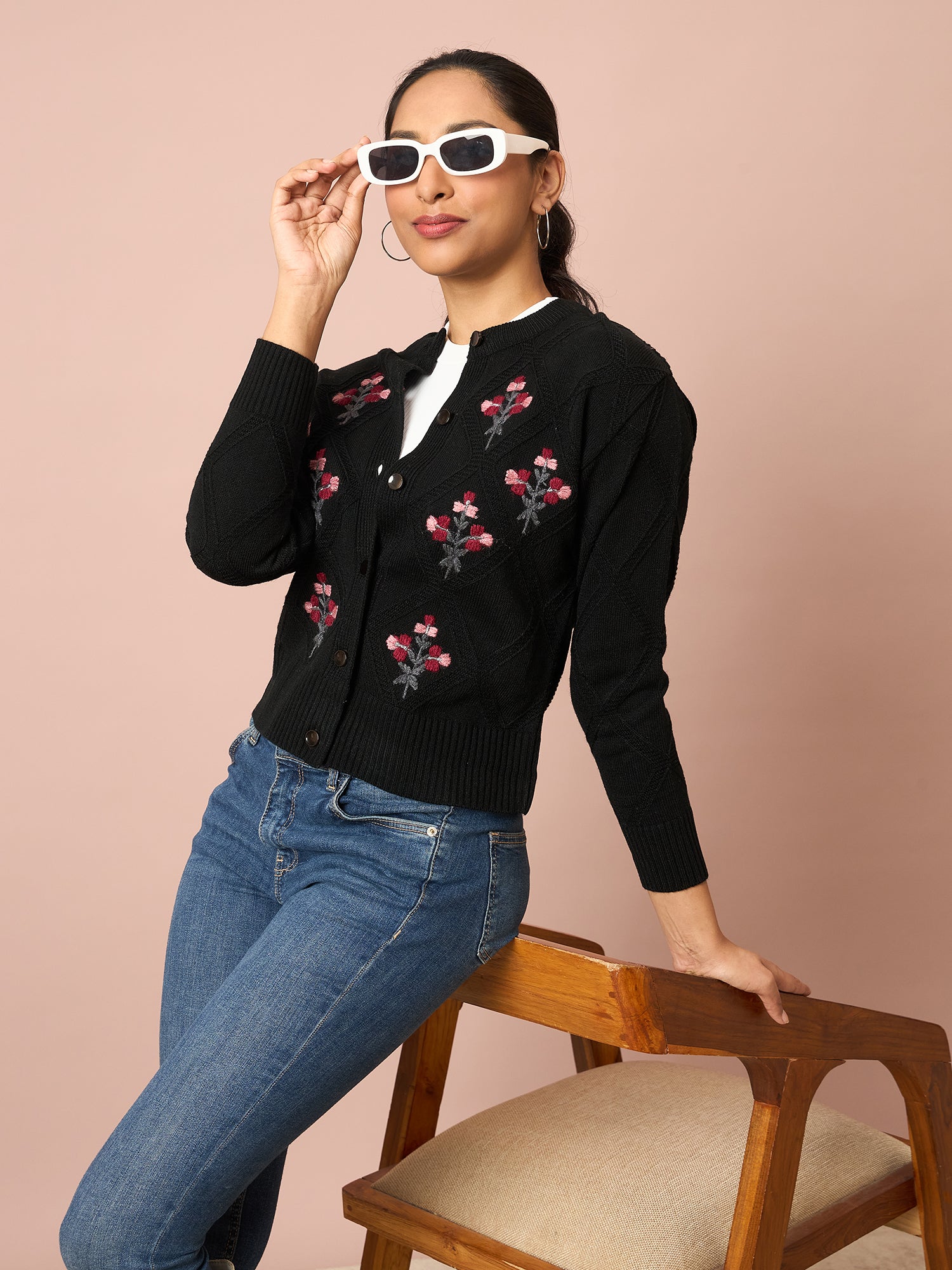 Knitted Floral Embroidered Cardigan | Clapton