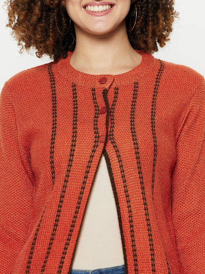 Wool Blend Round Neck Rust Long Shrug