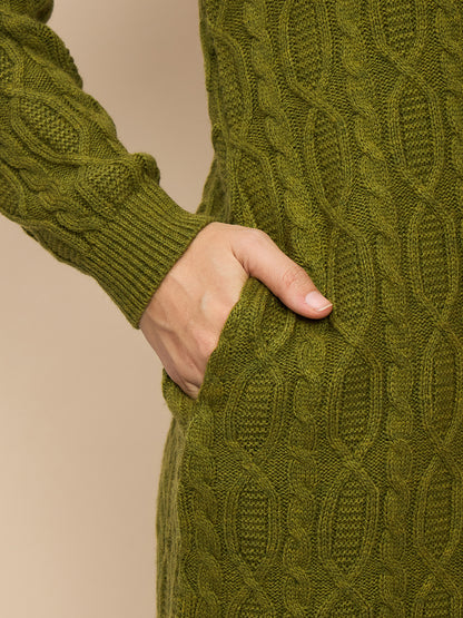 Clapton High Neck Cable Knitted Woolen Dress Green