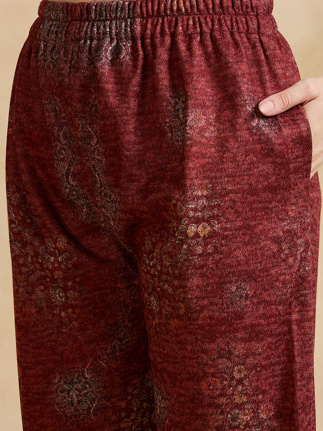 Clapton Printed Work Straight Kurta Pant With Dupatta Set Maroon