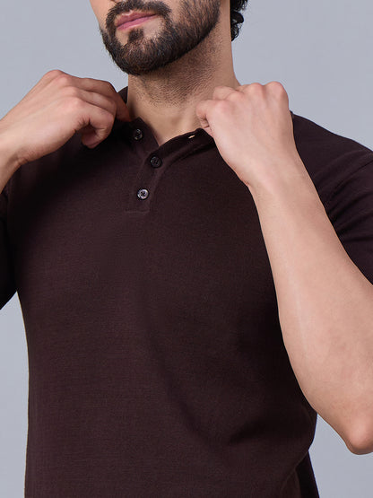 Men's Wine Knitted Polo T-shirt