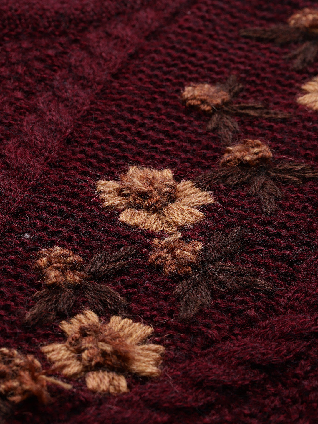 Wool Knit Crop Cardigan With Embroidery