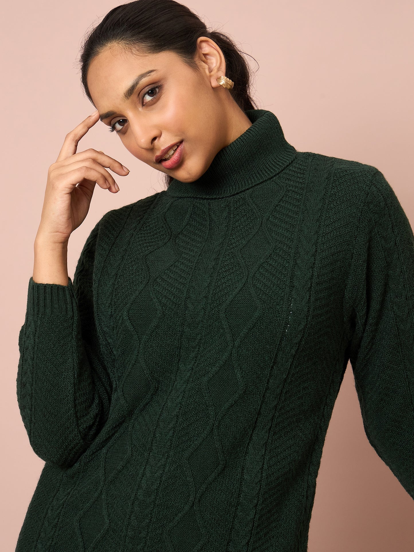 Clapton Cable Knitted  Wool Winter Wear Women’S Long Cardigan Green