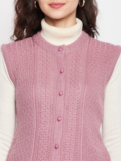 Wool Blend Round Neck Half Sleeve Peach cardigan