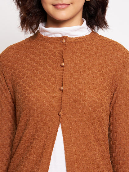 Wool Blend Round Neck Saffron Long Shrug