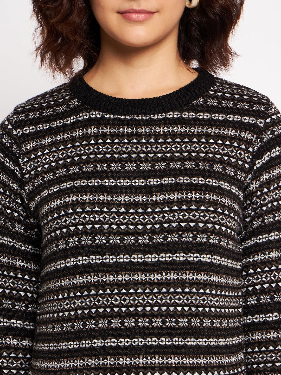 Wool Blend Round Neck Black Top