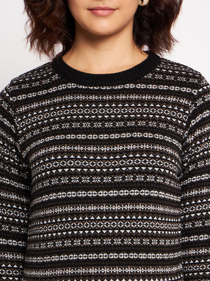 Wool Blend Round Neck Black Top
