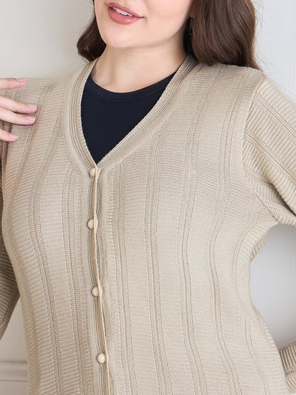 Wool Blend Round Neck cardigan beige