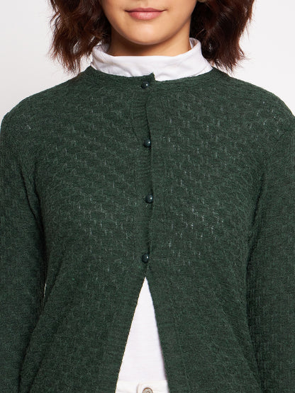 Wool Blend Round Neck Green Long Shrug