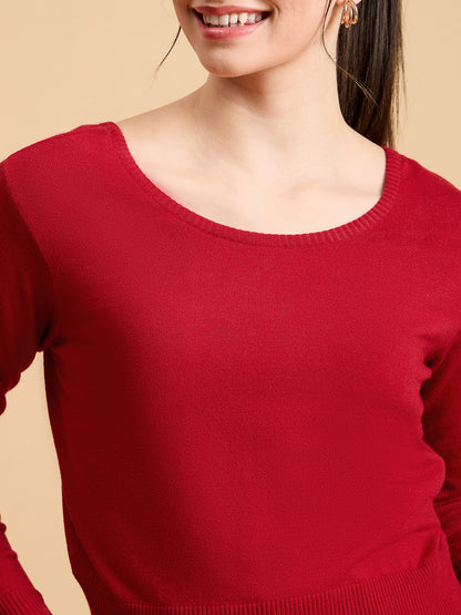 Wool Blend  Full Sleeve Designer Red Blouse
