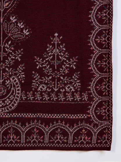 Clapton Embroidered Straight Kurta Pant With Dupatta Set Maroon